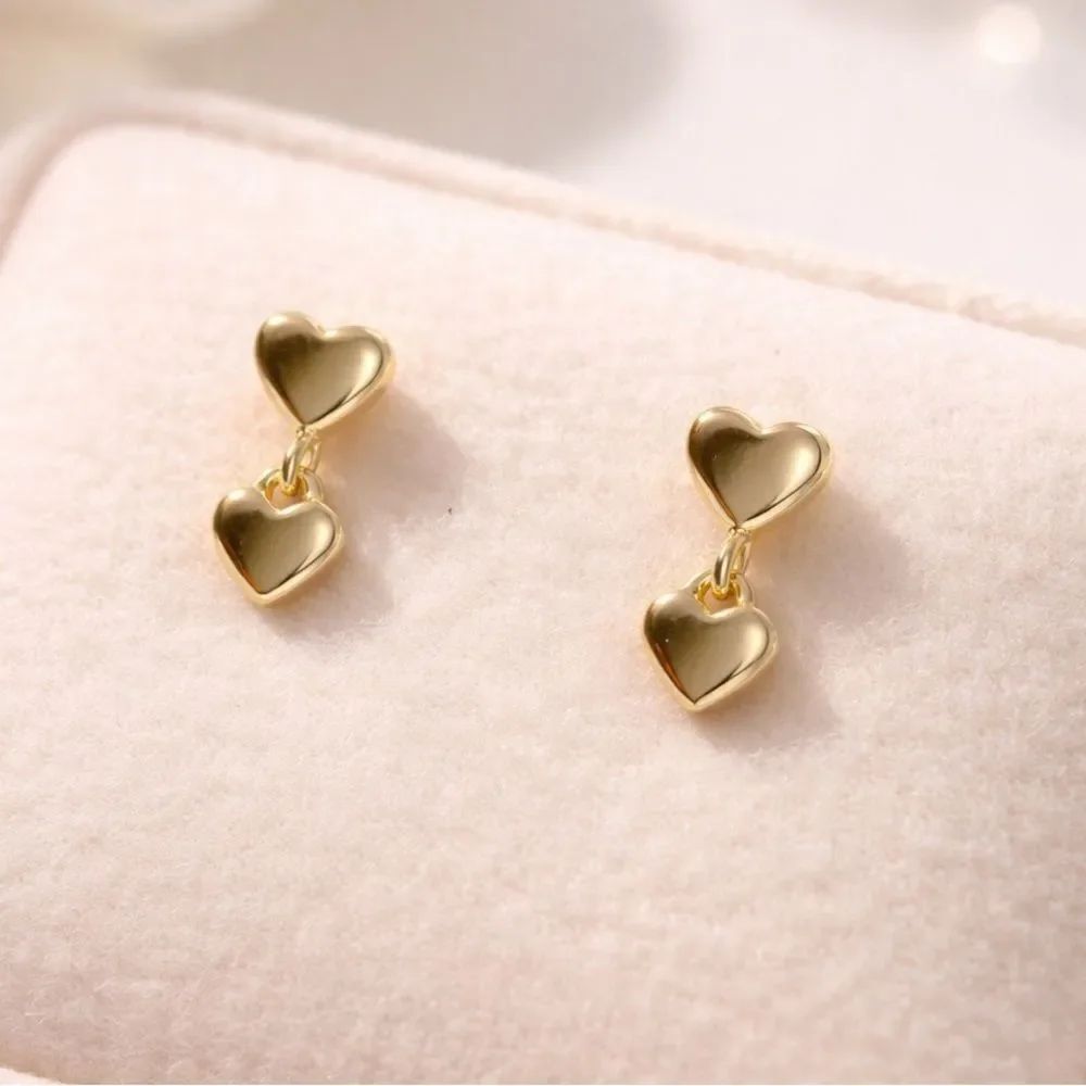 Gold Heart Drop Earrings
